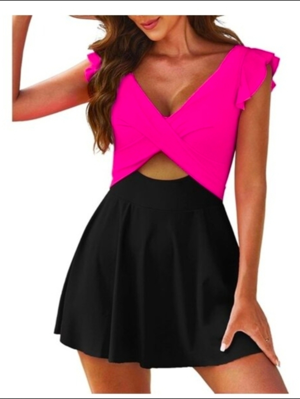 Black with Bright Pink Swim Dress XXL - Picture 6 of 6